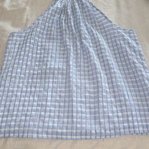 NEW Boho Semi Sheer Gingham Halter Top Blouse Light Blue White